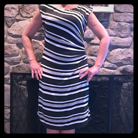 Loft side cinch striped knit dress EUC Size L - Picture 1 of 7